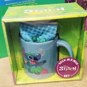 Disney Stitch Coffee Mug Set- Mug, Socks and 1 Sticker- New